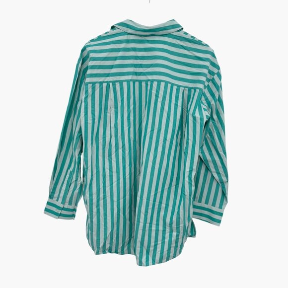 NEW A New Day Womens Long Sleeve Button-Down Shirt - Green Stripe - Size L - Picture 8 of 10